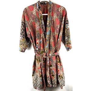 Kimono Robe Day Robe Short Belted Floral Ca Size S / M Half Arm
